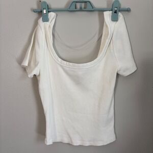 Universal Thread Womens White Ribbed Short Sleeve Scoop Neck T-Shirt Small